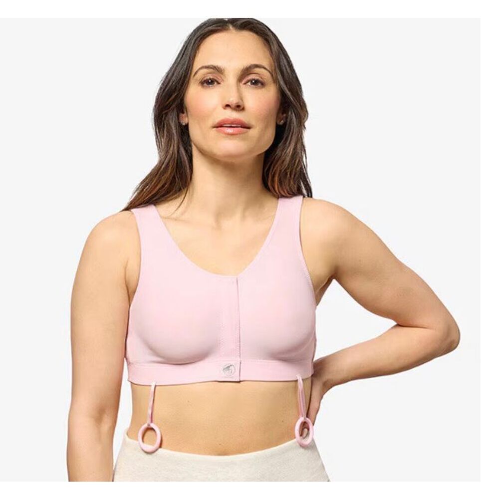 Light Pink Front-Closure Support Bra with Strap Rings
